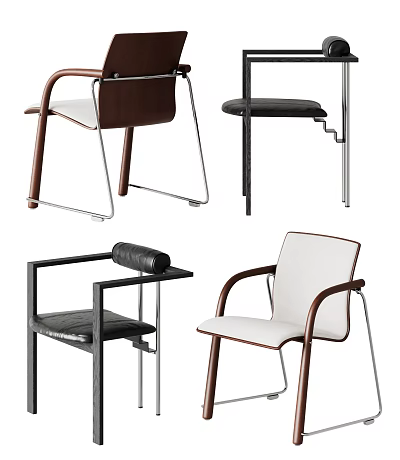 Modern Dining Chairs With Wooden Frames Metal Legs And Upholstered Seats In Various Designs 3d model