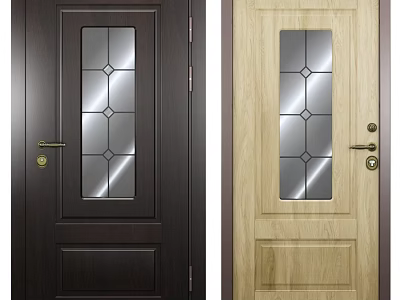 Dark And Light Wooden Swing Doors With Glass Panels And Diamond Patterns 3d model
