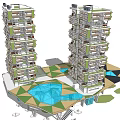 Modern Office Building Design With Two Tall Towers Greenery And Open Ground Floor