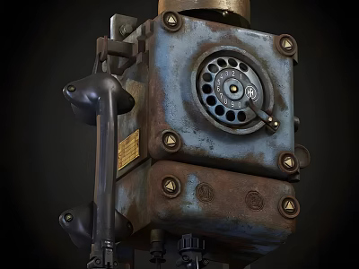 Vintage Rusty Telephone Device With Rotary Dial And Metal Components 3d model