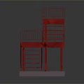 Modern Red Staircase Structure Featuring Platform Railing And Concrete Base Design