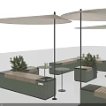 Modern Outdoor Chairs With Sunshades And Green Plants In Patio Seating Area
