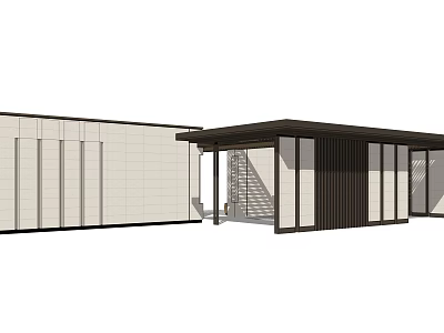Modern Feature Wall With Beige Stone Facade Black Canopy And Glass Panels 3d model