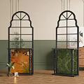 Arched Top Glass Panel Room Dividers With Metal Frames Colored Panels And Indoor Plants