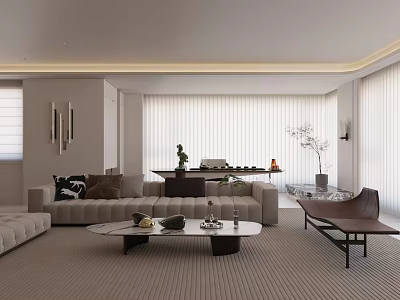 Modern Minimalist Beige Sofa Combination With Marble Coffee Table For Bright Cozy Elegant Living Room 3d model