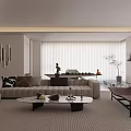 Modern Minimalist Beige Sofa Combination With Marble Coffee Table For Bright Cozy Elegant Living Room