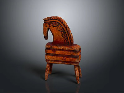 Wooden Horse Shaped Stool With Carved Patterns As Household Decorative Item 3d model
