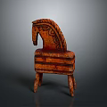 Wooden Horse Shaped Stool With Carved Patterns As Household Decorative Item