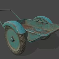 Vintage Blue Rusted Industrial Wheelbarrow With Two Wheels For Industrial Use