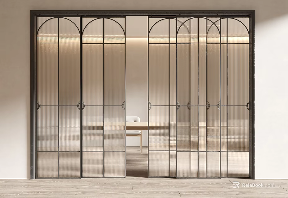 Modern Interior Design Featuring Elegant Glass Sliding Doors With Metal Frames 3d model