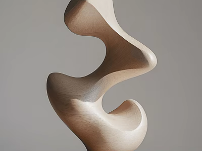 Modern Wooden Sculpture With Abstract Curved Design And Smooth Surface On Gray Background 3d model