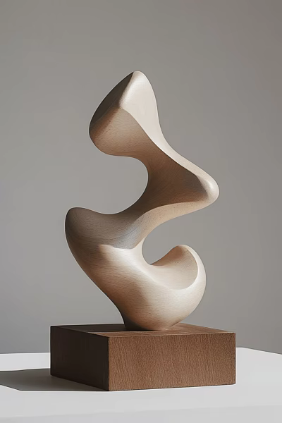Modern Wooden Sculpture With Abstract Curved Design And Smooth Surface On Gray Background 3d model
