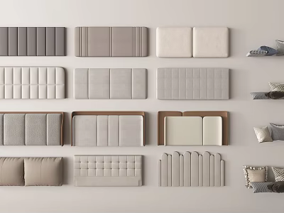 Various Upholstered Headboard Designs in Neutral Tones With Decorative Pillows 3d model