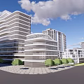 Modern Office Buildings Complex With Various Heights And Contemporary Green Design 3d model