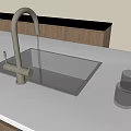 Modern Kitchen Sink with Silver Faucet Water Flowing and Glass Cups on White Countertop