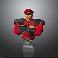Game Character Bust With Red Uniform Blue Armor Crossed Arms Smiling Expression And White Base