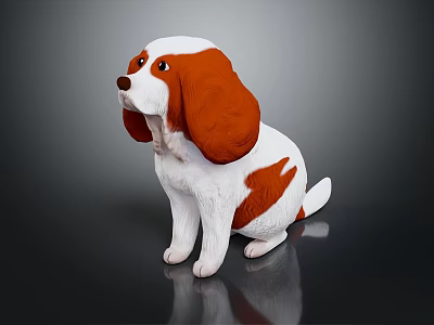 Cute Brown And White Dog Figurine Sitting On Black Surface 3d model