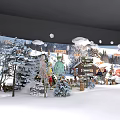 Live Stream Of Snowy Winter Scene With Wooden Cabin Christmas Tree Bonfire And Figures