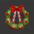 Festive Green Christmas Wreath with Red Bow White Ribbons and Yellow Lights for Holiday Decor