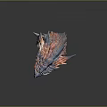 Fantasy Creature Head Sculpture With Vibrant Blue Orange Scales Open Mouth And Sharp Teeth