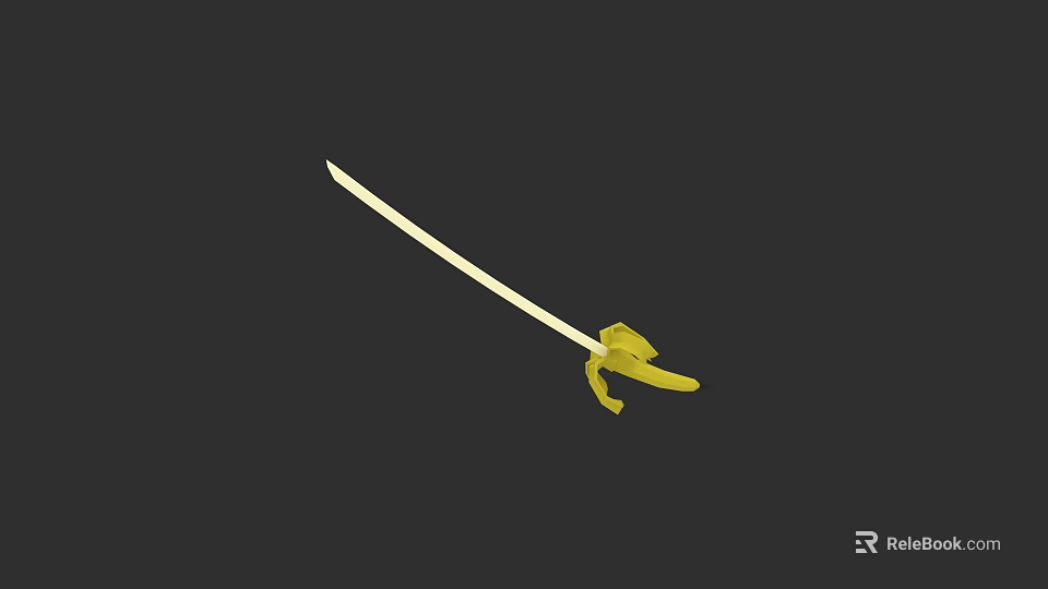 Traditional Yellow Spear Like Weapon With Long Shaft And Decorative Grip 3d model 