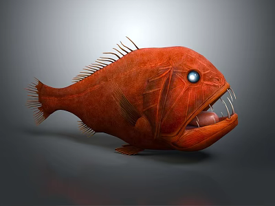 Red Aquatic Fish With Blue Eyes Sharp Teeth And Spiny Dorsal Fins 3d model