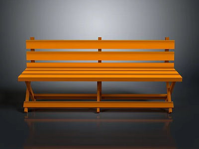 Orange Wooden Bench With Simple Design Backrest And Crossed Legs 3d model