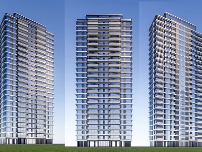 Modern High Rise Apartment Buildings With Glass Facade And Balconies Exterior 3d model