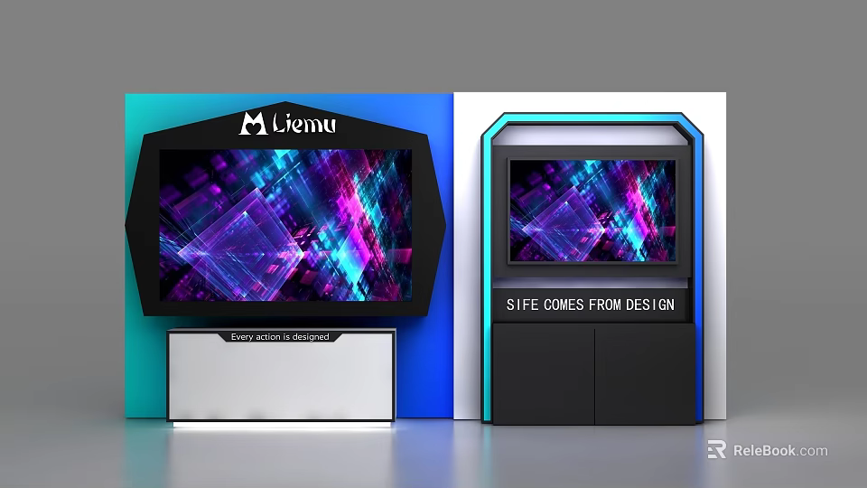 Modern Display Shelves With Digital Screens Colorful Patterns And Stylish Design 3d model 