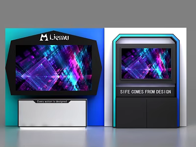 Modern Display Shelves With Digital Screens Colorful Patterns And Stylish Design 3d model