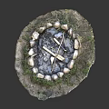 Rustic Stone Circle Fire Pit Scene With Ash Crossed Wood Logs And Surrounding Grass 3d model