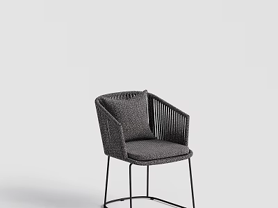 Modern Woven Dining Chair With Armrest Upholstered Seat And Black Metal Legs 3d model