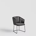 Modern Woven Dining Chair With Armrest Upholstered Seat And Black Metal Legs