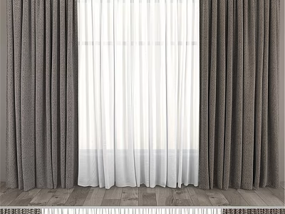 Gray Curtains With White Sheer Panels For Home Window Interior Design 3d model