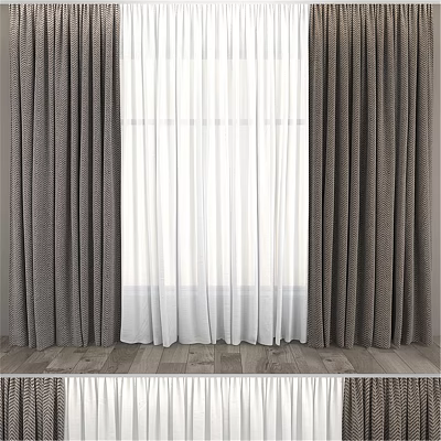 Gray Curtains With White Sheer Panels For Home Window Interior Design 3d model