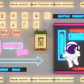 Pink And Blue Neon Decorative Lights With Astronaut Design For Dance School Interior