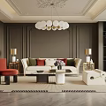 Elegant Modern Living Room Interior With Beige Sofa Chandelier And Area Rug