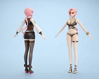 Modern Game Character Virtual Character Secondary Game Beauty Pink Short Hair Sunglasses Swimsuit Blank City 3d model