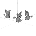 Cute Gray Winged Toy Figures in Different Poses on White Background 3d model