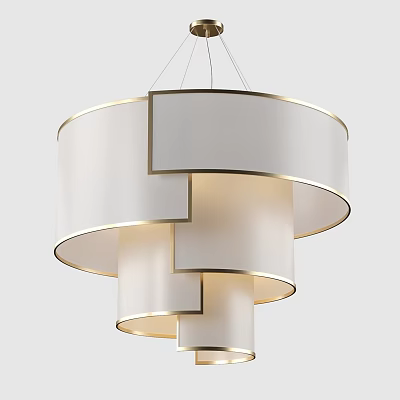Modern Layered Chandelier With White Shades And Gold Trim For Elegant Lighting 3d model