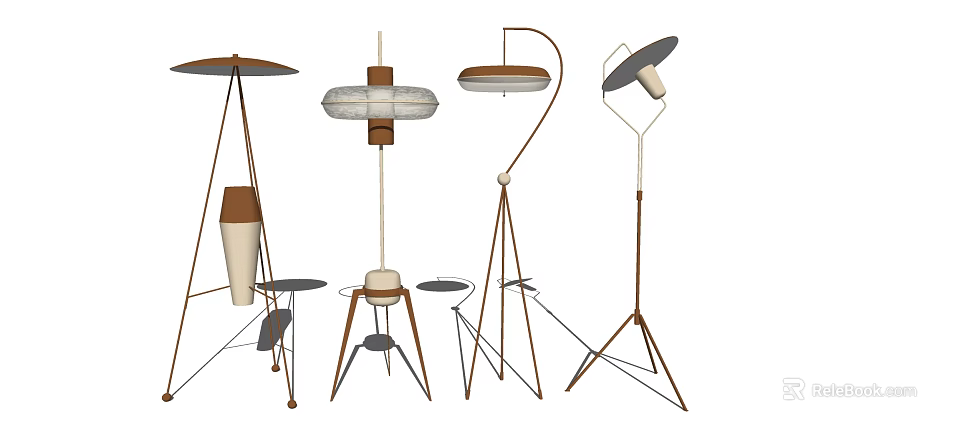 Modern Contemporary Floor Lamps With Various Tripod Arc Structures And Shades 3d model 