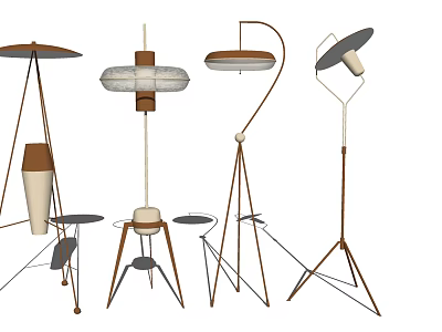 Modern Contemporary Floor Lamps With Various Tripod Arc Structures And Shades 3d model