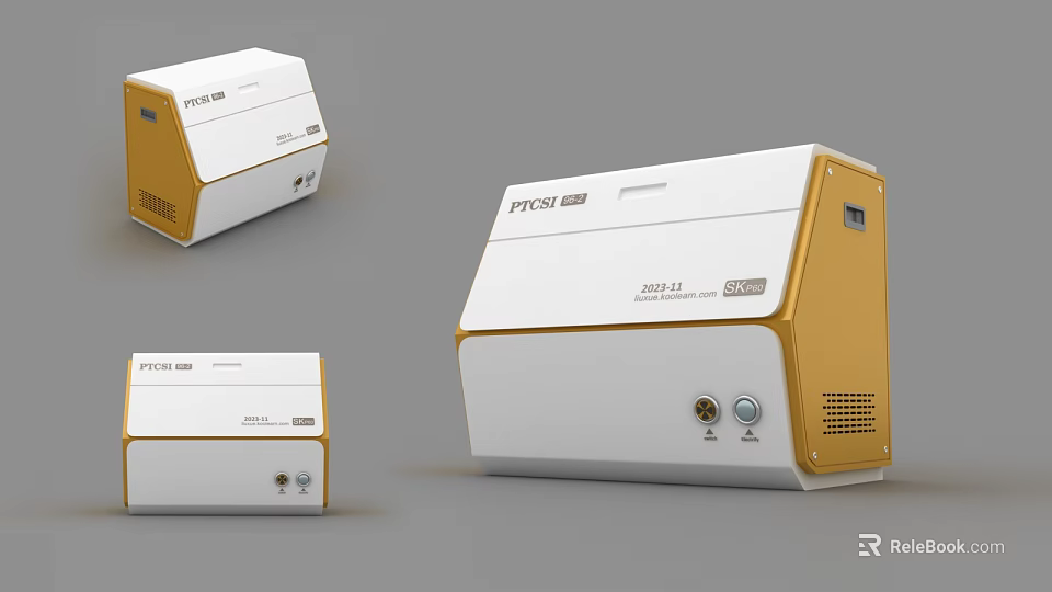 Modern White And Gold Industrial Equipment Compact Design With Control Panel And Interfaces 3d model 