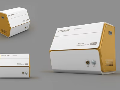Modern White And Gold Industrial Equipment Compact Design With Control Panel And Interfaces 3d model