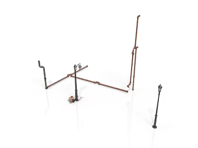 Various Decorative Metal Scene Components With Poles Street Lamps And Brackets 3d model