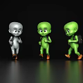 Game Movie Cartoon Characters Silver and Green Walking with Backpacks in Black Scene