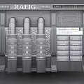 RAFIG Store Gray Wall Display With Cylindrical Structures And Paint Series Cabinets 3d model