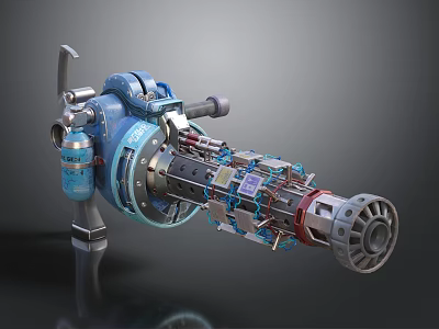 Mechanical Weapon With Detailed Internal Gear Components And Blue Gray Structure 3d model