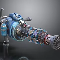 Mechanical Weapon With Detailed Internal Gear Components And Blue Gray Structure 3d model