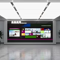 Modern Exhibition Hall Interior Featuring Gray Cabinets Black Display Wall Exhibits And Glass Windows